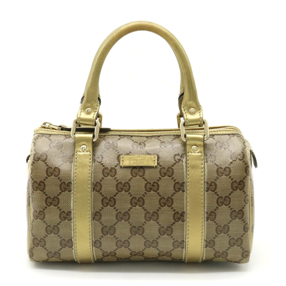 Gucci GG Crystal Handbag Boston Bag Metallic Leather Beige Cream
